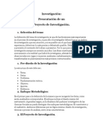 Investigación: Presentación Del Proyecto de Investigación