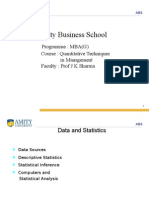 Amity Business School: Programme: MBA (G) Course: Quantitative Techniques in Management Faculty: Prof J K Sharma