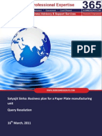 Satyajit Sinha: Business Plan For A Paper Plate Manufacturing Unit Query Resolution