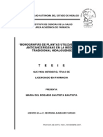 Monografías de Plantas Utilizadas Como Anticancerígenas en La Medicina Tradicional de Hidalgo, México