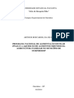 Programa Nacional de Alimentação Escolar (Pnae) e A Aquisição de Alimentos Oriundos Da Agricultura Familiar No Município de Ourinhos/sp