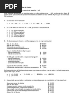 Exercícios de Fixação de Análise de Custos