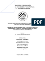 Informe de Análisis de Partículas Totales en Suspención Presentes en El Aire de La Universidad Peruana Unión Utilizando El Método Gravimétrico