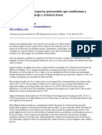 Familia y Entorno - Aspectos Psicosociales Que Condicionan y Favorecen El Aprendizaje y El Interés Lector