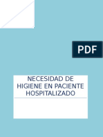 Necesidad de Higiene en Paciente Hospitalizado