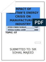 Impact of Pakistan's Energy Crisis On The Manufacturing Industry