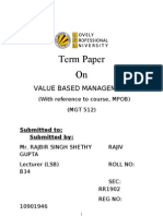 Term Paper On Value Based Management