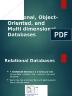 Relational Object Oriented and Multi Dimensional Databases