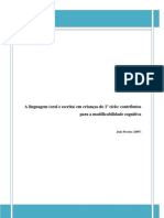 A Linguagem (Oral e Escrita) em Crianças Do 1º Ciclo: Contributos para A Modificabilidade Cognitiva