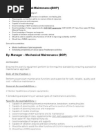 Manager Mechanical-Maintenance (BOP) : Role of The Position