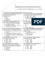 Evaluacion 8° Sociedad Unidad 5 Independencia de Las Colonias Hispanoamericanas