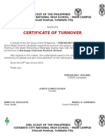 Certificate of Turn-Over