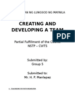 Creating and Developing A Team: Partial Fulfillment of The Course NSTP - Cwts