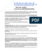 ADVT. NO. 03/2010: Recruitment For The Posts of "Junior Research Fellow"