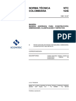 NTC 1646 Madera. Madera Aserrada para Construcción. Dimensiones, Clasificación y Defectos