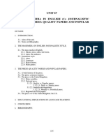 Unit 67 The Mass Media in English (1) : Journalistic Style. The Press: Quality Papers and Popular Papers