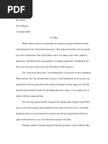 Document Based Question: Andrew Jackson