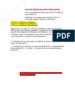 Lista de Exercícios de Distancia Entre Dois Pontos