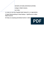 1) Study On Advertisements and Sales Promotional Activities. 2) 3) - 4) 5) 6)