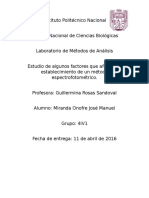 Estudio de Algunos Factores Que Afectan El Establecimiento de Un Método Espectrofotométrico.