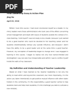 Eci 508 Final Leadership Essay and Action Plan by Jing He