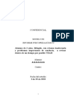 Modelo Informe Psicopedagógico Alumno de 3 Años Con Probable Evolución A TDAH