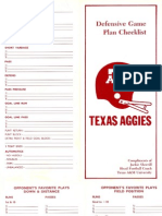 Defensive Game Plan Checklist - Jackie Sherrill - Texas A&M