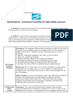 Worksheet For Enrichment Activities For High Ability Learners