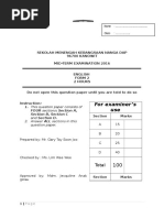 For Examiner's Use: Sekolah Menengah Kebangsaan Nanga Dap 96700 KANOWIT Mid-Term Examination 2016