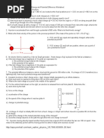 Honors Physics Electric Potential Energy and Potential Difference Worksheet