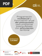 GUIA de PROGRAMACIÓN MULTIANUAL Y FORMULACIÓN ANUAL DEL PRESUPUESTO PARA PROGRAMAS PRESUPUESTALES CON ARTICULACIÓN TERRITORIAL PARA MUNICIPALIDADES