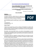 Análisis Del Titulo Preliminar de La Ley Orgánica de Municipalidades