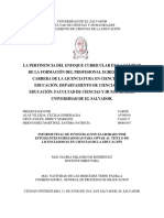 La Pertinencia Del Enfoque Curricular en La Calidad de La Formación Del Profesional Egresado de La Carrera de La Licenciatura en Ciencias de La Educación. Departamento de Ciencias de La Educación. Facultad de C