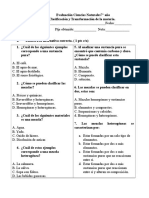 Evaluación: Sustancias Puras, Mezclas y Cambios Quimicos y Fisicos