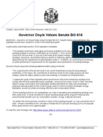 Governor Doyle Vetoes Senate Bill 616: State of Wisconsin