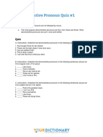 Demonstrative Pronoun Quiz #1: Study Sheet