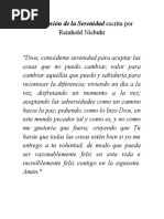 La Oración de La Serenidad Escrita Por Reinhold Niebuhr