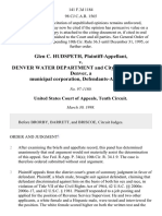 Glen C. Hudspeth v. Denver Water Department and City and County of Denver, A Municipal Corporation, 141 F.3d 1184, 10th Cir. (1998)