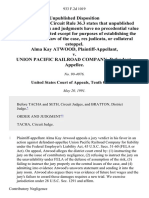 Alma Kay Atwood v. Union Pacific Railroad Company, 933 F.2d 1019, 10th Cir. (1991)