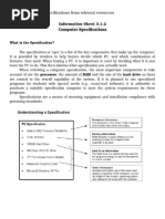 Information Sheet 3.1.2 Computer Specifications: 1.2 Obtain Correct Specifications From Relevant Resources