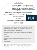 Ralph Francis Alexander, Jr. v. Howard Lyles, Warden, Maryland State Penitentiary, 908 F.2d 966, 4th Cir. (1990)