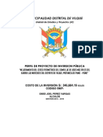 Perfil de Proyecto de Inversion Pública "Mejoramiento Del Cerco Perimétrico Del Complejo de Usos Múltiples Del Barrio Las Mercedes Del Distrito de Vilque, Provincia de Puno - Puno"