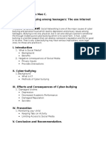 Thesis Statement: Sarmiento, Dessa Mae C. Topic: Cyber-Bullying Among Teenagers: The Use Internet As Their Weapon