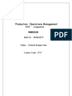 Production, Operations Management: SMU - Assignment MB0028 Roll No - 520934375 Name - Trideeb Kumar Das