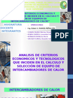 operaciones"ANALISIS DE CRITERIOS ECONOMICOS Y TECNOLOGICOS QUE INCIDEN EN EL CALCULO Y SELECCIÓN DE EQUIPOS DE INTERCAMBIADORES DE CALOR"