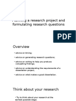 Planning A Research Project and Formulating Research Questions