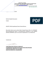 Carta Horpital Yolanda Romero - Cuidadora Darwin Arevalo 6 Am - 6 PM Diurno