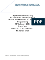 Department of Computing CS-111: Fundamentals of Computer Programming 24 February 2014 2pm - 5pm Class: BECE 2015-Section C Mr. Fawad Khan