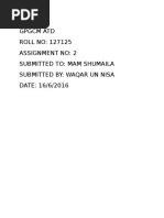 GPGCM Atd ROLL NO: 127125 Assignment No: 2 Submitted To: Mam Shumaila Submitted By: Waqar Un Nisa DATE: 16/6/2016