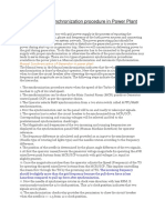 Generator Synchronization Procedure in Power Plant